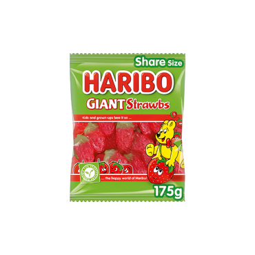 Haribo Giant Strawbs 175g – Soft, Chewy & Juicy Strawberry Gummies